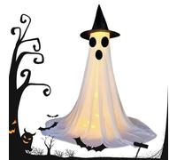 Halloween Decorations Light Up Ghost, Spooky Outdoor Decor Ghost with Remote Lights and Hat, Eerie Home Accents, Perfect for Escape Room, Yards, Festival, Party, Porches, Lawn, Gardens