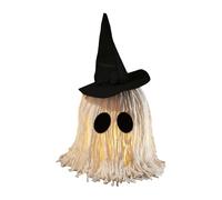 Halloween Decorations, Light Up Ghost Table Decor, 15.75x7.09 inches Mop Ghost with Witch Hat and LED Lights, Scary Haunted House Prop for Festival Escape Rooms Porches Lawn Garden, Indoor Outdoor