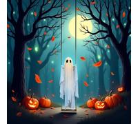 Halloween Decorations Outdoor, 2026 New 5FT Large Hanging Swing Ghost Halloween Decor with String Lights, Spooky Cute Ghosts Decorations for Tree Porch Yard Garden Lawn