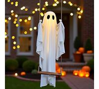 Halloween Decorations Outdoor, 5FT Hanging Swinging Ghost with Remote Control String Lights, Phantom Ghost Swinging Light for Front Porch Yard Garden Lawn