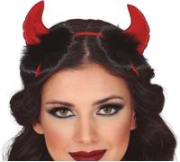 Halloween Démons Cornes de Diable Serre-tête Marabout Coiffure Bandeau élégant Costume Accessoires Rouge Noir Horreur Fête d'épouvante Carnaval, Couleur : Rouge