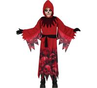Halloween Démons Costume Cape Capuche Crâne Rouge Noir Effrayant Costume Enfant Célébration Mascarade Skulls Outfit, Taille : 140/146 Couleur : Rouge