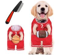 Halloween Dog Basketball Costume with Ball,Dog Basketballs Costume Holding Balldog Basketball, for Sports Outfit Cosplay Clothes for Small Medium Large Dogs (Red Football, L)