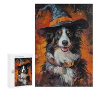 Halloween Dog Witch Hat Art Print Puzzle 1000 Pièces Educa Jouet en Bois Cadeau Unique Décoration Intérieure Jeu Éducatif Challenge Toy Adultes Et Enfants À Partir De 14 Ans 300 PCS