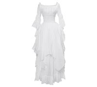 Halloween Dresses Women Clothes Ladies Solid Color Medieval Halloween Bundle Tunic Court Dress (White, XXL) a2405