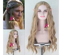Halloween Elf Pointy Ears + The Hobbit Galadriel Wig Women Role Play Long Gold Wavy Hair Elf Elf Cate Cate Blanchett Hair Hair Costumes