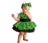 Halloween Enfant-Costume d'homme des cavernes pour Filles-Robe d'halloween en os de Chien Historique-Robe en en Maille-Tenues de Princesse Cosplay (Green-9-10 Years)
