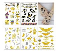 Halloween Enfant Tatouages Temporaires 5 Feuilles, Métalliques Tattoo pour Maquillage Déguisements Carnaval Cosplay, Taille 210 mm x 150 mm