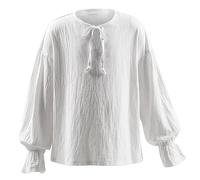 Halloween enfants garçon fille écossais Jacobite chemises médiévale Aissance Pi taux Costume à manches longues chemise à lacets Blouse Bleu (White, 7-8 Years)