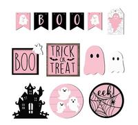 Halloween Ensemble de Décorations pour Plateaux à Étages | 13 Pièces Décor d'Étagère Halloween - Centrepieces En Bois Fantômes Effrayant Pour Cuisine Salon Chambre Salle De Bain Fête Cheminée