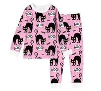 Halloween Ensembles de Pyjama Enfant Fille avec et col Rond Doux 2-10 Ans, Pajamas Set Manches Longues et Pantalon Long Lettres Chat Imprimé, vêtements de Nuit pour Enfants Casual Large (7-8 Years)