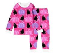 Halloween Ensembles de Pyjama Enfant Fille Doux, Pyjamas Set Manches Longues et Pantalon Long fantôme Citrouille Imprimé, Pyjama Enfant Fille avec et col Rond Hiver Chaud, 2-10 Ans (8-9 Years)