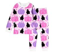 Halloween Ensembles de Pyjama Enfant Fille Doux, Pyjamas Set Manches Longues et Pantalon Long fantôme Citrouille Imprimé, Pyjama Enfant Fille avec et col Rond Hiver Chaud, 2-10 Ans (4-5 Years)