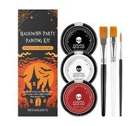 Halloween Face Paint, White Black Red Makeup Set with Brush, 15gx3 Pieces Long-Lasting Pigment Foundation, 3 Colors + 2 Brushes for Stage Performance Themed Party Women Men