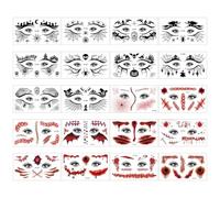 Halloween Face Stickers Pack, 20 Facial Decals, Terrifying Scar Makeup Stickers with Strong Sturdy Build, Premium Party Accessory, Red/Black Size Pack for Women Men Gatherings Themed Event School