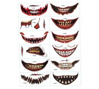 Halloween Face Tattoos, 12pcs Face temporaire tatouages clown horreur bouche tatouage autocollants Jour des morts temporaires tatouages pour le visage pour le décor de la fête de cosplay