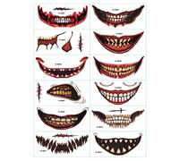 Halloween Face Tattoos 12pcs Tattoos Tattoos Tattoos Horreur Clown Mouth Tatouage Autocollants Temporaires de cicatrice temporaire Tatouage Face pour le visage de la fête de cosplay