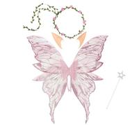 Halloween Fairy Wings Set for Girls Women Butterfly Wings Elf Ears Magic Wand Flower Headband,Ailes de Fée Adulte,Fairy Wings Adult,Fairy Wings kids,for Cosplay,Halloween,Fête d'Anniversaire (Pink)