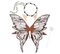 Halloween Fairy Wings Set for Girls Women Butterfly Wings Elf Ears Magic Wand Flower Headband,Ailes de Fée Adulte,Fairy Wings Adult,Fairy Wings kids,for Cosplay,Halloween,Fête d'Anniversaire (Khaki)
