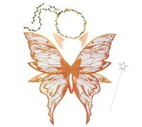 Halloween Fairy Wings Set for Girls Women Butterfly Wings Elf Ears Magic Wand Flower Headband,Ailes de Fée Adulte,Fairy Wings Adult,Fairy Wings kids,for Cosplay,Halloween,Fête d'Anniversaire (Orange)