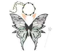 Halloween Fairy Wings Set for Girls Women Butterfly Wings Elf Ears Magic Wand Flower Headband,Ailes de Fée Adulte,Fairy Wings Adult,Fairy Wings kids,for Cosplay,Halloween,Fête d'Anniversaire (Black)