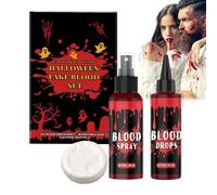 Halloween Fake Blood Set - Special FX Blood Makeup Set, Styles De Gouttes Et De Gel Réalistes | Formule Non Séduisante De Couleur, Idéale Pour Les Blessures, Les Masques Effrayants, Les Costum