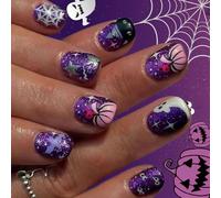 Halloween False Nails Nails En Plastique Stickers Avec Des Conceptions De Citrouille Fantomatique Chauve-souris Pour Costumes Party Beauty Access Sécale Clous Sur Les Ongles