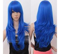 Halloween Fashion Christmas Party Dress Up Wig Cos Anime Wig 70Cm Long Curly Hair Cosplay Color Stage Headgear Color: Blue K048-11