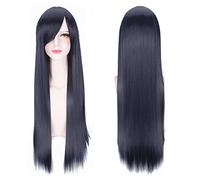 Halloween Fashion Christmas Party Dress Up Wig Cosplay Wig Universal 80Cm Color Long Straight Hair Style Men And Women Universal Straight Hair Color:Zf80-012 Black And Blue (Rose Net)