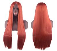 Halloween Fashion Christmas Party Dress Up Wig Cosplay Wig Universal Split Scalp Black Long Straight Hair 80Cm Anime Wig Color: Orange Red