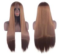 Halloween Fashion Christmas Party Dress Up Wig Cosplay Wig Universal Split Scalp Black Long Straight Hair 80Cm Anime Wig Color: Light Brown Center Split