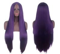 Halloween Fashion Christmas Party Dress Up Wig Cosplay Wig Universal Split Scalp Black Long Straight Hair 80Cm Anime Wig Color:Purple Center Split