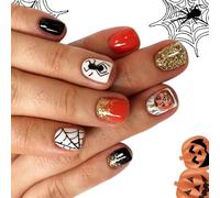 Halloween Faux Ongles Paillettes Dégradé Avec Conception De Chauve-souris Fantomatique Facile À Appliquer Presse En Plastique Sur Les Pour Les Thèmes De Fête Halloween Faux