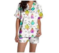 Halloween Femme Tenues Deux pièces pour Femmes Ensemble Pyjama Short Manches Courtes col en V Confortable léger Nuit d'été
