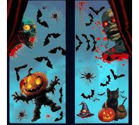 Halloween Fenêtre Autocollants, 8 Feuilles Stickers Halloween Fenetre Réutilisable avec Squelette et Chauve-Souris pour Intérieur Extérieur Deco fenetre Porte, Accessoires Fête