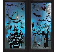 Halloween Fenêtre Autocollants, Double Face Stickers Halloween Decoration, Araignée Web Chauve Souris Déco Halloween Stickers Fenêtre Décorations
