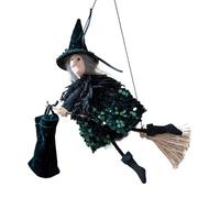 Halloween Figur | Specification: Schwebender Besen mit Plüschkörper | Short Tail Keyword: Hexenfigur | Longtail Keyword: Deko Wohnaccessoires für Garten und Innenräume | Highlight: Lustige Herbstfigur