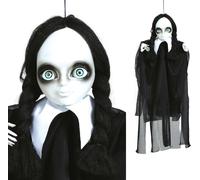 Halloween Figure de sorcière Tresses Décor Esprit créatif Effrayant Décoration Effrayant Design Cheveux magiques Poupée Sorcière Yeux Brillants Atmosphère Sombre Sombre