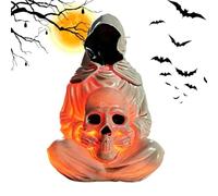 Halloween Figurine, Resin Reaper Skull With Light, LED Halloween Desk Ornament, Gothic Skull Decor Statue For Bedroom Study Room Office Desk Bookshelf Entrance Bedside Table Halloweens Display Use