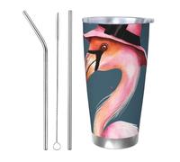 Halloween Flamingo Witch Hat Gobelet isotherme en acier inoxydable avec couvercle et paille - Tasse de voyage à double paroi pour chaud/froid - Tasse de voyage anti-déversement - Pour la maison, le