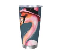 Halloween Flamingo Witch Hat Gobelet isotherme en acier inoxydable avec couvercle et paille - Tasse de voyage à double paroi pour chaud/froid - Tasse de voyage anti-déversement - Pour la maison, le
