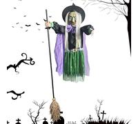 Halloween Flying Witch Decor, Hovering Witch Prop with Motion Sensor and Scary Sound, Horror Animated Halloweens Decoration for Tree Lawn Garden Yard Indoor Home Porch Patio