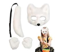Halloween Fox Face Cover Tail Set,Fox Face Cover Tail Set,Faux Plush Wolf Wolf Furry Clothing | Accessoires de cosplay, couverture de tête d'animal réaliste pour Halloween, fêtes costumées et cos