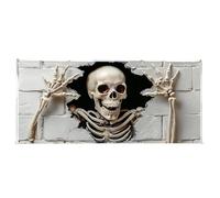 Halloween Garage Banner - Polyester Skeleton Door Cover With Haunted House