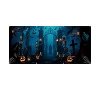 Halloween Garage Door Cover, Cemetery Gate Banner, 13x6ft Outdoor Decorative Mural, Spooky Backdrop, Weather-Resistant Material, Perfect for Holiday Home Decoration and Photography