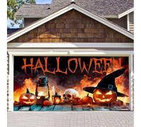 Halloween Garage Door Cover, Garage Door Cover 7x8 / 7x16 Ft, Decorations(Q,7x16 FT)