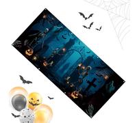 Halloween Garage Door Covers, Cemetery Gate Banner Backdrop, 400x185cm/13×6 Feet 13×6ft Spooky Mural Decor, Large Outdoor Wall Cover, for Home Holiday Photography, Haunted House Scene