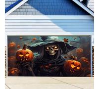 Halloween Garage Door Decorations, Halloween Scary Spooky Pumpkin Background Large Hanging Backdrop Door Cover for Outdoor Home Yard Garage Door Decorations(C,400x180cm/13x6ft)
