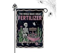 Halloween Garden Flag, Skeleton Holiday Banner, Double Sided Print, Weather Resistant Fabric, 1 Piece 12x18 Inch, Great for School Dorm, Haunted House, Party Yard, Apartment Decor