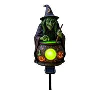 Halloween Garden Light Witch | Green LED Solar Powered Cauldron Stake